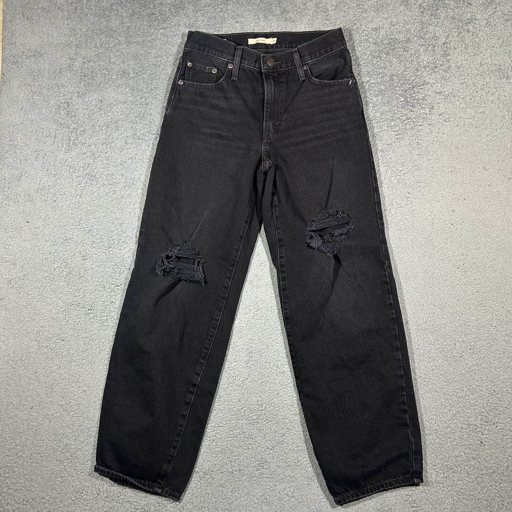 Levi's Women's Size 25 Baggy Dad Black Denim Jeans Relaxed Straight #2912 - Picture 3 of 9